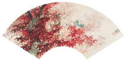 李上达 戊辰（1928年）作 红叶草虫 扇面
